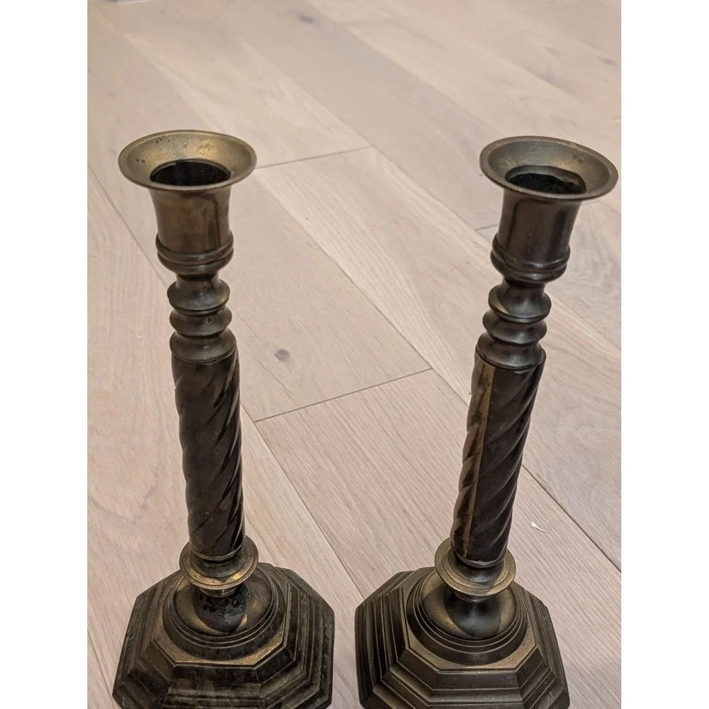 Vintage RIH Solid Brass Barley Twist Candlesticks – 12
